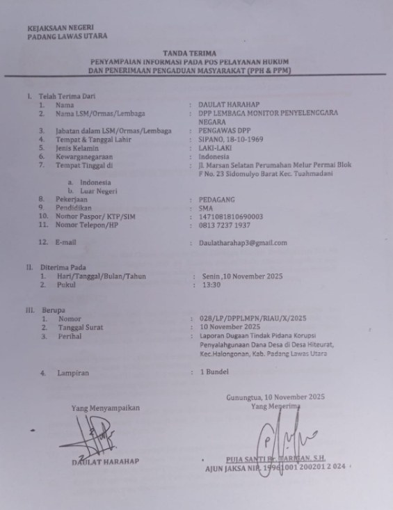 Dugaan Penyalahgunaan Anggaran Dana Desa Hiteurat ke Kajari Padang Lawas Utara, Kajari Serahkan Kasus Ini Ke Inspektorat 6 IMG 20251120 WA0035