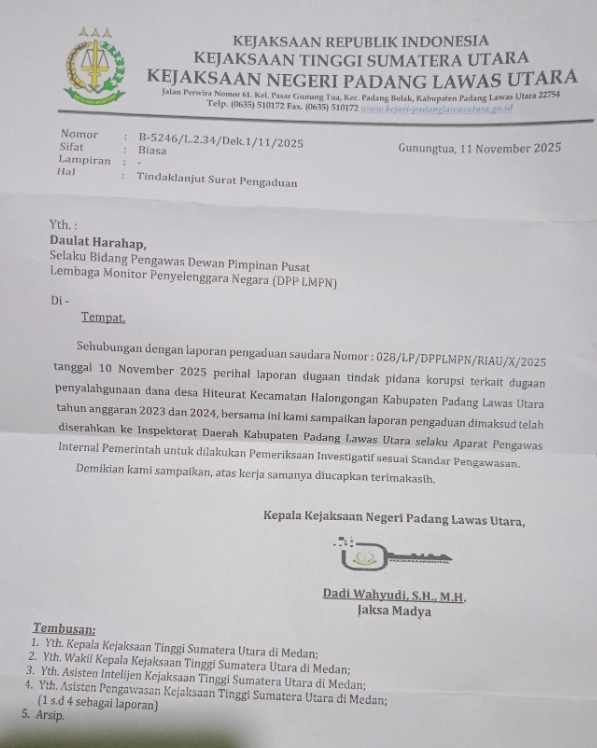 Dugaan Penyalahgunaan Anggaran Dana Desa Hiteurat ke Kajari Padang Lawas Utara, Kajari Serahkan Kasus Ini Ke Inspektorat 7 IMG 20251120 WA0036